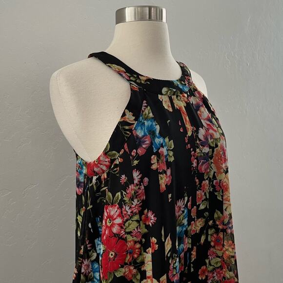 Betsey Johnson Floral Chiffon Halter Swing Dress Flowy Colorful Black Size 2 - Picture 4 of 11